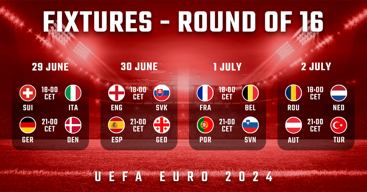 UEFA Euro 2024 Round of 16 - Fixtures